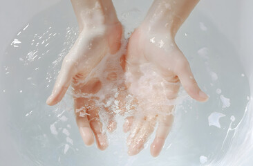 Wall Mural - Close-Up of Hands Being Washed in Sink with Clear Water