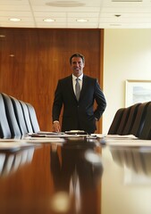 Wall Mural - Smiling Businessman Standing at Conference Table