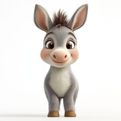 Wall Mural - Cute Happy Donkey Isolated on White Background, Cartoon Character - Mascot