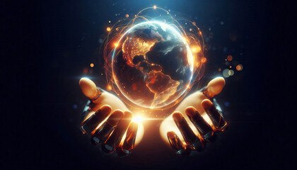 a person holding a globe with the world in the palm of their hands