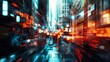 © arhendrix - Abstract view of a city street at night with vibrant lights and motion blur, creating a dynamic urban feel and fast-paced energy.
