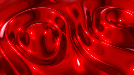 Canvas Print - Liquid red chrome waves background, shiny and lustrous metal pattern texture, silky 3D illustration.