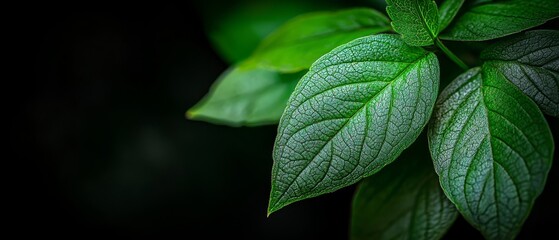 Wall Mural -  A tight shot of a green leaf on a branch, surrounded by leaves on the opposite side