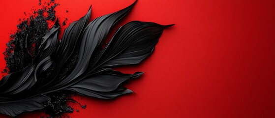 Poster -  A red background with a black flower to the left and one to the right