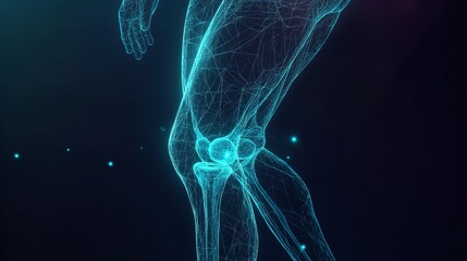 This photo captures a vibrant and detailed view of the knee joint, showcasing the various ligaments and tendons that support its structure, Colorful variant of a 3D human knee X-ray, AI Generated