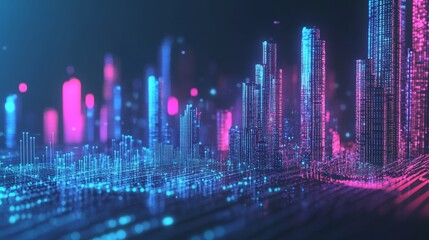 Wall Mural - Futuristic Digital Cityscape.