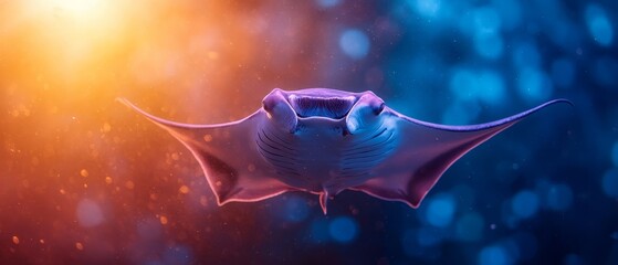 Wall Mural -  A tight shot of a stingfish in water, illuminated from above by a radiant light