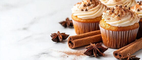 Poster -  A collection of cupcakes on a table, accompanied by cinnamon sticks and star anise