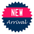 © Anarrich - New Arrival blue round sticker,sign,label,stamp,icon with pink stripe isolated on white background. Stock vector.