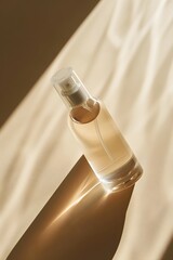 Wall Mural - High angle view of a facial mist bottle with a soft light accent AI generated illustration