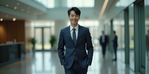 Wall Mural - Confident Asian Businessman In A Modern Office Building