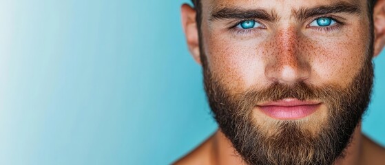 Wall Mural - freckled beard, blue eyes, and hair speckled with frecks