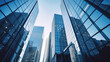 © halo - Modern glass skyscrapers, tall buildings with blue windows, low-angle shots, cinematic.
