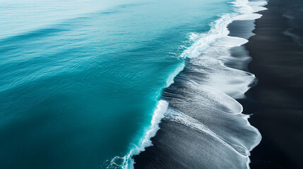 Wall Mural - Bird's eye view of black sand beach and surf in Hawaii