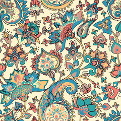  Paisley Garden. Vntage Seamless pattern in oriental style with decorative elements in paisley style.	