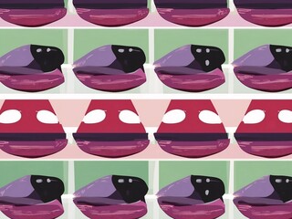 Wall Mural - A minimal and strange illustration with a color scheme of deep purpleseds, a portrait of a whimsical pie. 