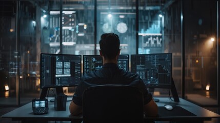 Wall Mural - Man at computer workstation