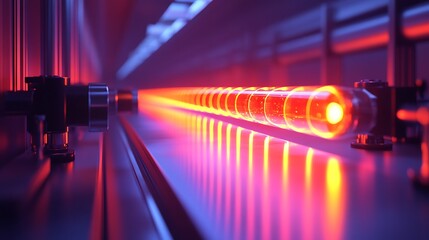 Poster - a close up of a red light in a room with a black background