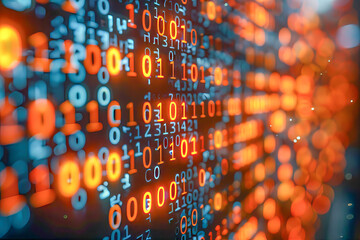 binary code flowing on a computer screen with a blurry effect