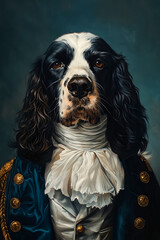 Poster - A painting of a dog wearing a blue coat and a white collar