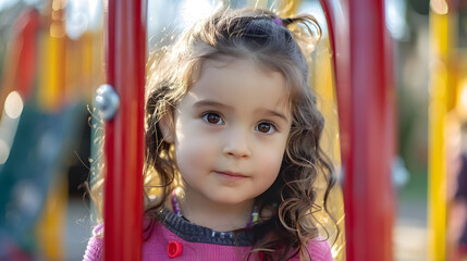 Little Girl at Playground: Portrait of a little girl playing at a playground.