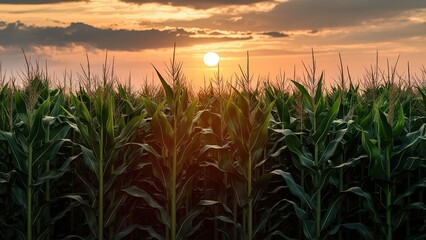 Wall Mural - Reeds at sunset agriculture concept close-up industry wheat corn plants