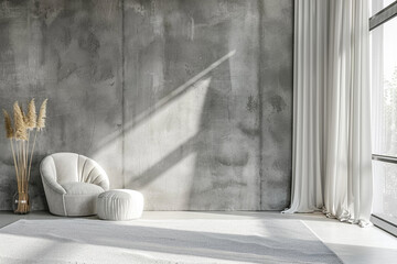 Wall Mural - Minimalist Living Room with Concrete Wall and Soft Furniture