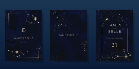 Wall Mural - luxury invitation card design vector set. elegant wedding card with little star moon sun and space d