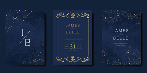 Wall Mural - luxury invitation card design vector set. elegant wedding card with little star moon sun and space d