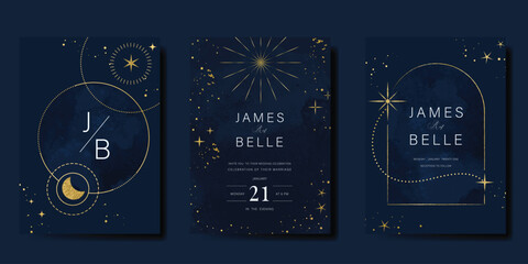 Wall Mural - luxury invitation card design vector set. elegant wedding card with little star moon sun and space d