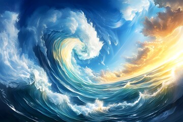 Poster - Abstract Ocean Wave with Golden Sky.