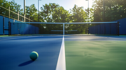 Wall Mural - Pickleball Court in Michigan: Recreational pickleball court in Michigan, USA, with an empty blue 