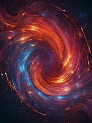 Wall Mural - abstract swirl of glowing particles in reds, oranges, blues, and purples against a dark starry backg