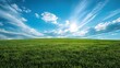 © LookChin AI - Vast Blue Sky and Green Grass Landscape with Clear Space in Serene Countryside Setting