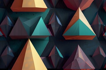 Poster - Polygonal low poly vector abstract design, artistic retro style background for ads or prints, cover or poster, banner or card. Linear 3D triangles and cubes elements Generative AI