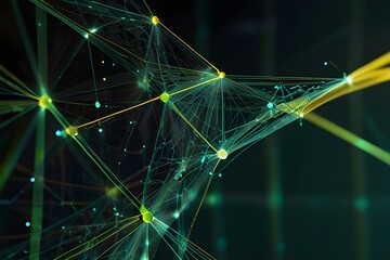 Futuristic, High Tech, green and yellow background, with network lines conveying a connectivity concept. 3D render Generative AI