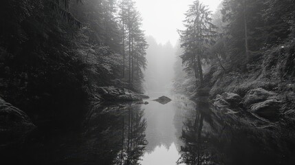 Canvas Print - Misty Forest River Reflection