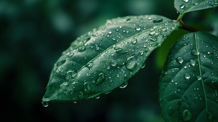 Wall Mural - Macro shot of water droplets on a leaf with a minimalist cinema effect AI generated illustration