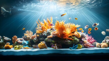 Wall Mural - Underwater coral reef with colorful fish.