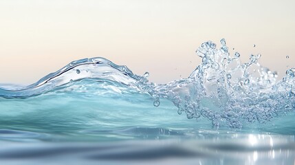 Wall Mural - Clear water forming a smooth wave with bubbles rising beneath it, set against a peaceful light background, evoking a sense of purity