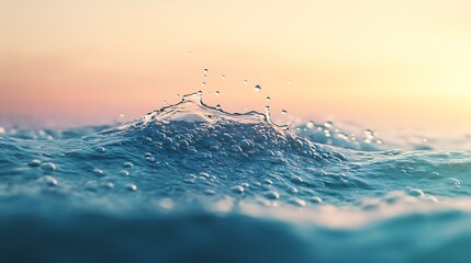 Wall Mural - Dynamic water wave cresting at the top of the frame with bubbles floating gently upwards against a serene light gradient backdrop