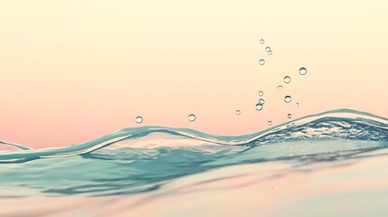 Wall Mural - Smooth water wave cresting with bubbles drifting upward, set against a peaceful light gradient background, evoking cleanliness