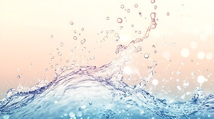 Wall Mural - Water wave at the top of the frame with a splash effect and bubbles rising gently below against a light gradient background