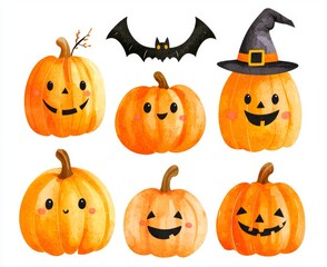 Wall Mural - Cute cartoon halloween pumpkin illustration set