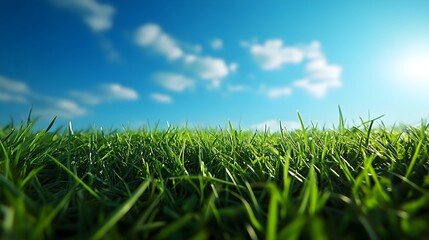 Lush green meadow under a clear blue sky on an early summer morning