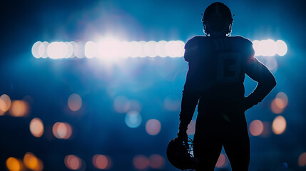 Wall Mural - Silhouette of American Football Player with Helmet: Silhouette of a Caucasian male American 