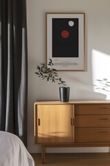 Wall Mural - Minimalist film poster design within an elegant wooden frame  AI generated illustration