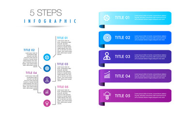 Wall Mural - infographic template 5 step for business direction, marketing strategy, diagram, data, growth, arrow