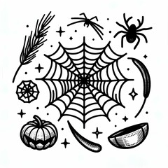 Wall Mural - Black spider web, Halloween element in modern flat, line style.