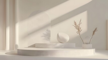 Wall Mural - Minimalist modern podium scene with beautifully constructed gipsum props   --style rawAI generated illustration